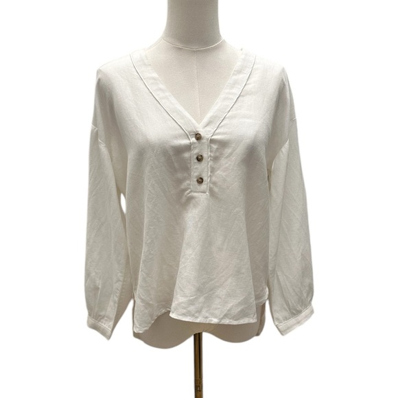 AMOUR VERT V-Neck Linen Cotton White Blouse Women Size XS NWT - Picture 10 of 14